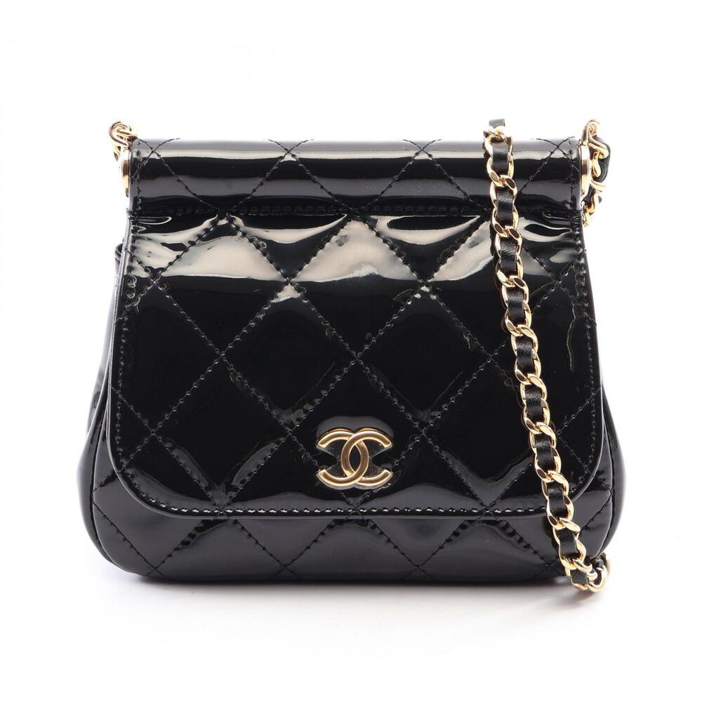 Chanel MatelassΓ© Small Shoulder Bag Handbag Patent Leather Women's Black AP3005